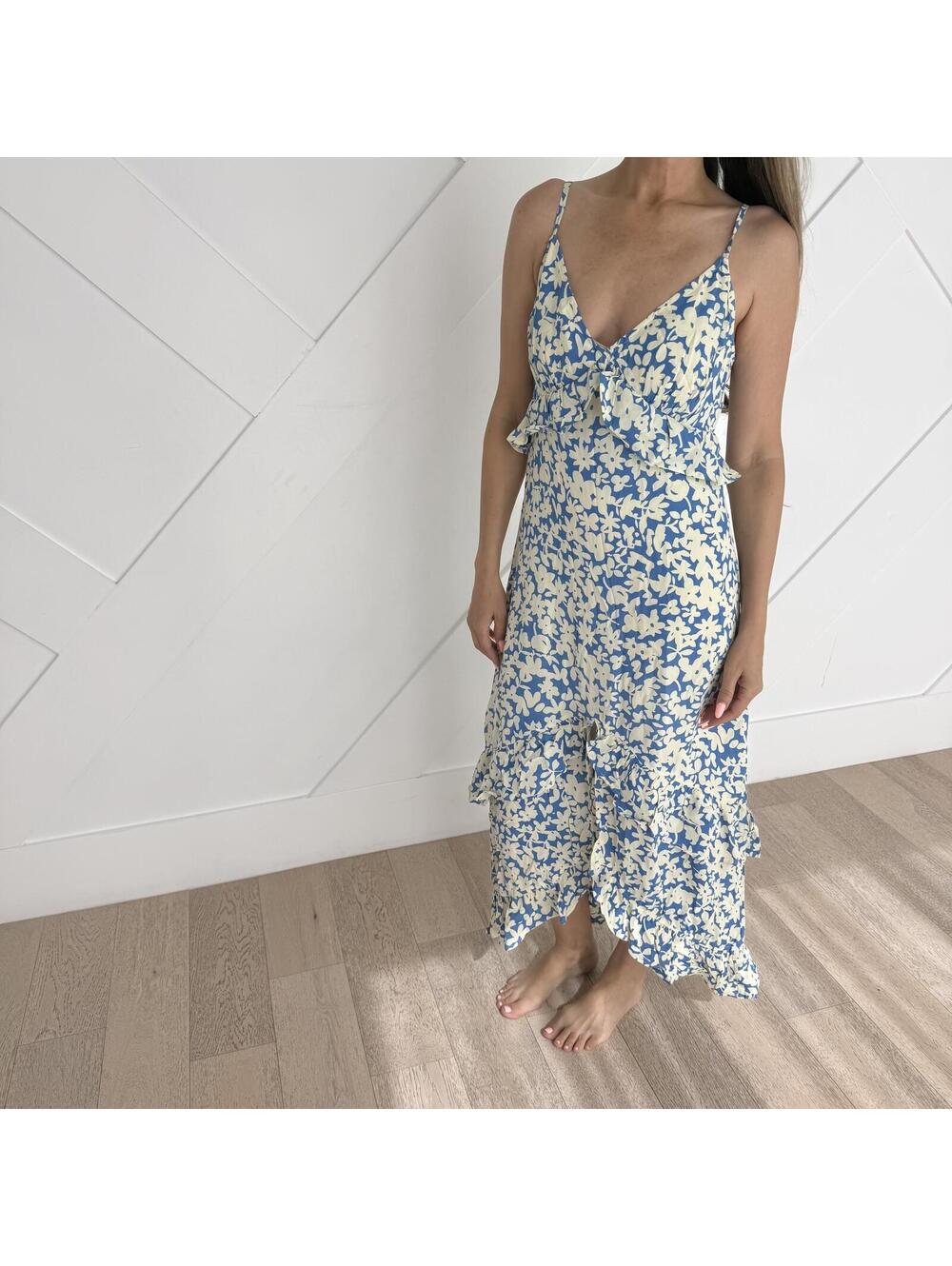 Anthropologie Winston White Blue Floral Spaghetti Strap Maxi Dress